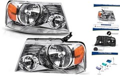 Headlight Assembly A Chrome Housing Amber Reflector Clear Lens OE Replacement