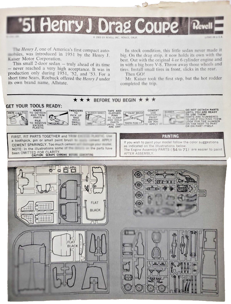 Revell 1951 Henry J Drag Coupe Model Car Kit Instruction Sheet only!