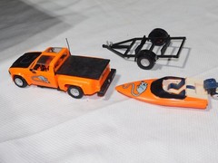 1970s REVELL RIVER RAT Model Kit Chevy Luv Pickup Boat Trailer BUILT ORANGE