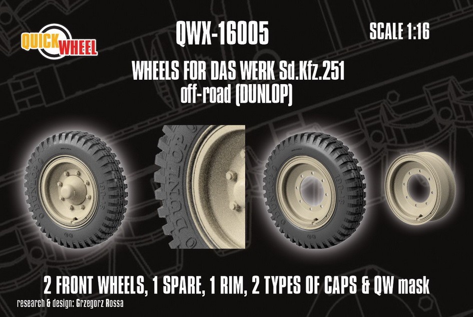 1/16 Corrected SdKfz 251 Front Wheels for Das Werk Off-road tread (dunlop)