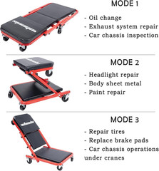Mechanic Creeper 36-Inch 3-In-1 Mode Z Seat 340Lbs Capacity, Foldable Garage Adj