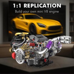 V8 Engine Model Kit That Works, 1394 PCS Advanced Collectible Engine Building Bl