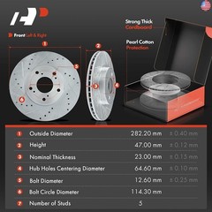 A-Premium 11.10 in (282mm) Front Drilled and Slotted Disc Brake Rotors +