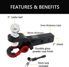 Trailer Hitch Ball Mount with Tow Shackle and 3/4″ Hitch Pin Clip for Heavy Duty