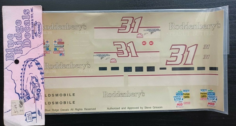 BLUE RIDGE DECALS NASCAR Car #31 Oldsmobile Roddenberry’s Decals