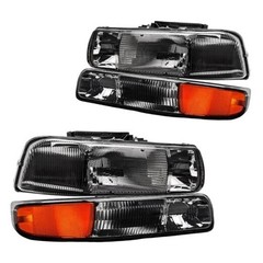 Headlights Assembly Compatible With 1999-2002 Silverado 1500 2500 Black + Amber