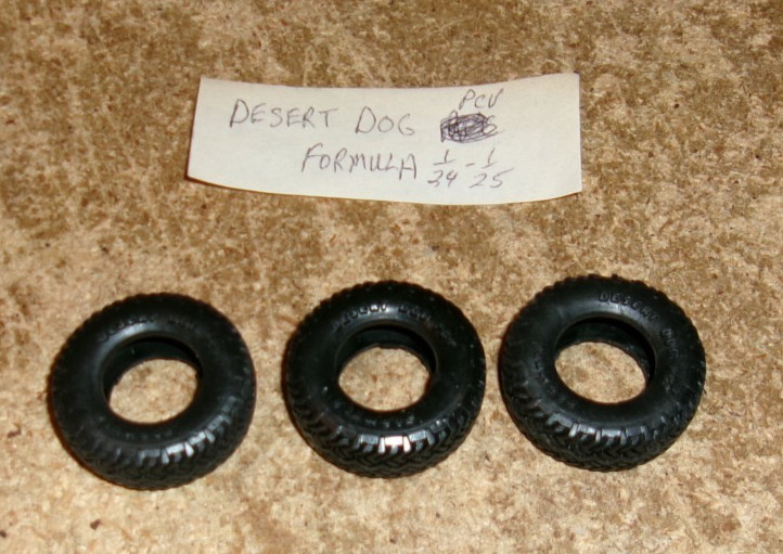 3-lot 1/24-1/25 model desert dog pcv formula 1 1/4″dia. x 3/8″w rubber tires new