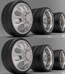 1:64 30” Semi Truck Crater Dually Wheels In Low Profile Tires (2 Fronts 4 Rears)
