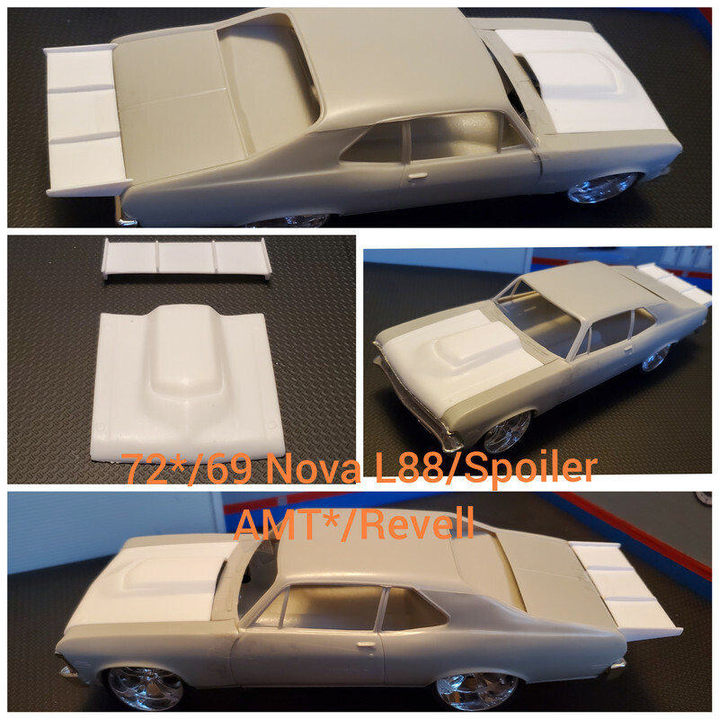 Resin Rear Spoiler & L88 Hood Combo for ’72*/69 Nova AMT*/Revell 1/25.