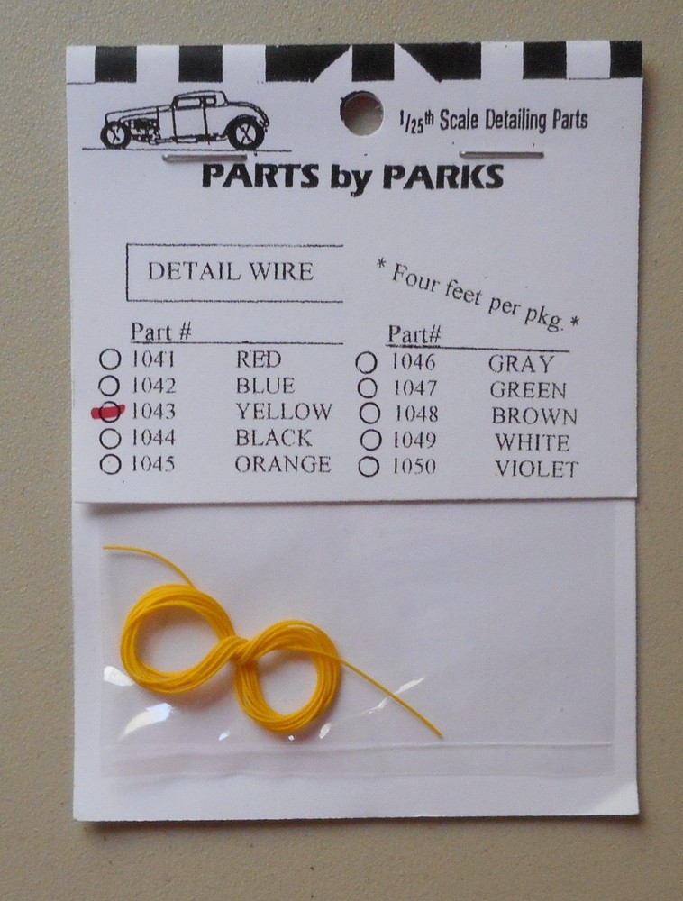 YELLOW 4 FT DETAIL PLUG WIRE 1:24 1:25 PART BY PARKS CAR MODEL ACCESSORY 1043