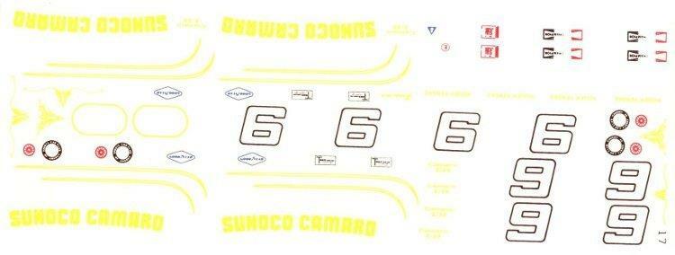 Fred Cady 17 #6/#9 Sunoco Camaro 1969 1/25 decal
