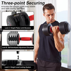 Adjustable Dumbbell Set, 10-In-1 25LB/55LB Ajustable Dumbbells with Safe Locking