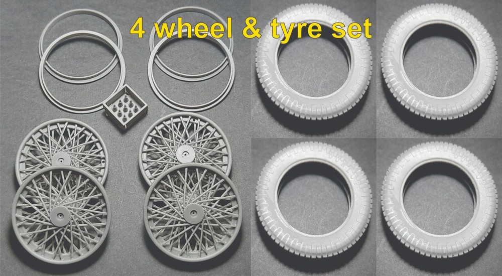1/12 AIRFIX 4.5 LITRE BENTLEY – WHEELS & DUNLOP TYRES – SET OF 4 OR 5 – RESIN