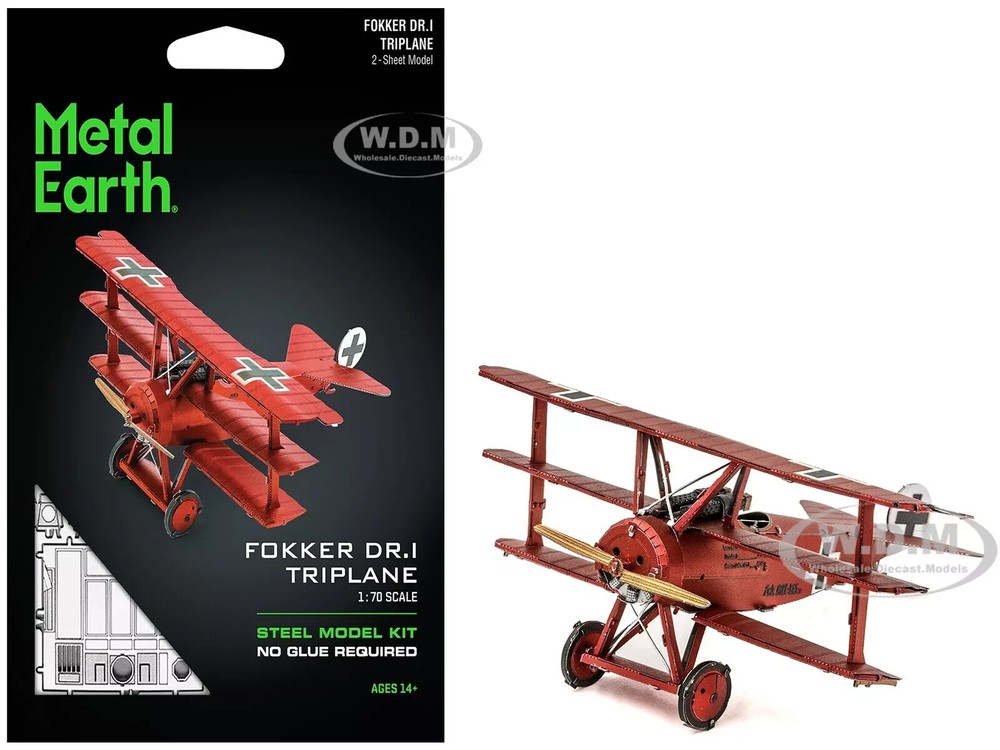 FOKKER DR.I TRIPLANE AIRCRAFT “RED BARON” STEEL MODEL KIT BY METAL EARTH MMS210