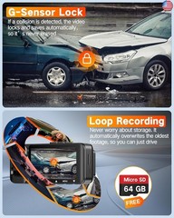 WECOOL 4K UHD 3 Channel Dash Cam Front and Rear Inside, Free 64GB Card