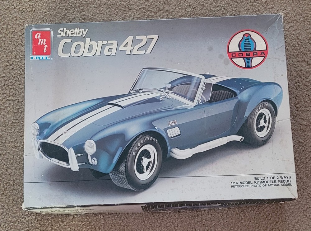AMT Shelby Cobra 427 1/16 Scale Model Kit Open Box Partially Assembled As-Is