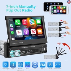 Single Din Flip Out Screen Car Stereo with Wireless Carplay and Android Auto, 7