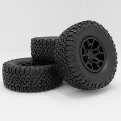 Resin 1/24 Scale: 17″ Overland Wheels W/ 33″ Off-Road Tires; Jeep, Truck