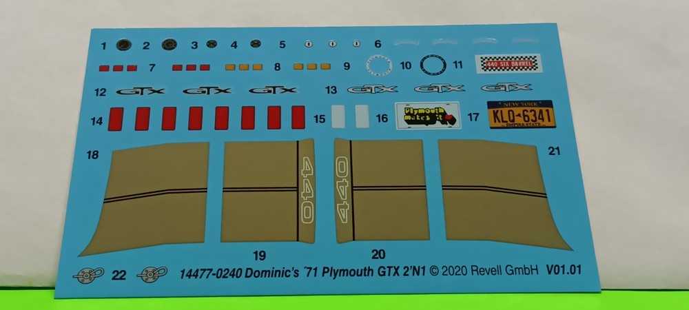 71 1971 GTX Plymouth 440 1/24 Decal Sheet Dash Cluster Emblems Revell
