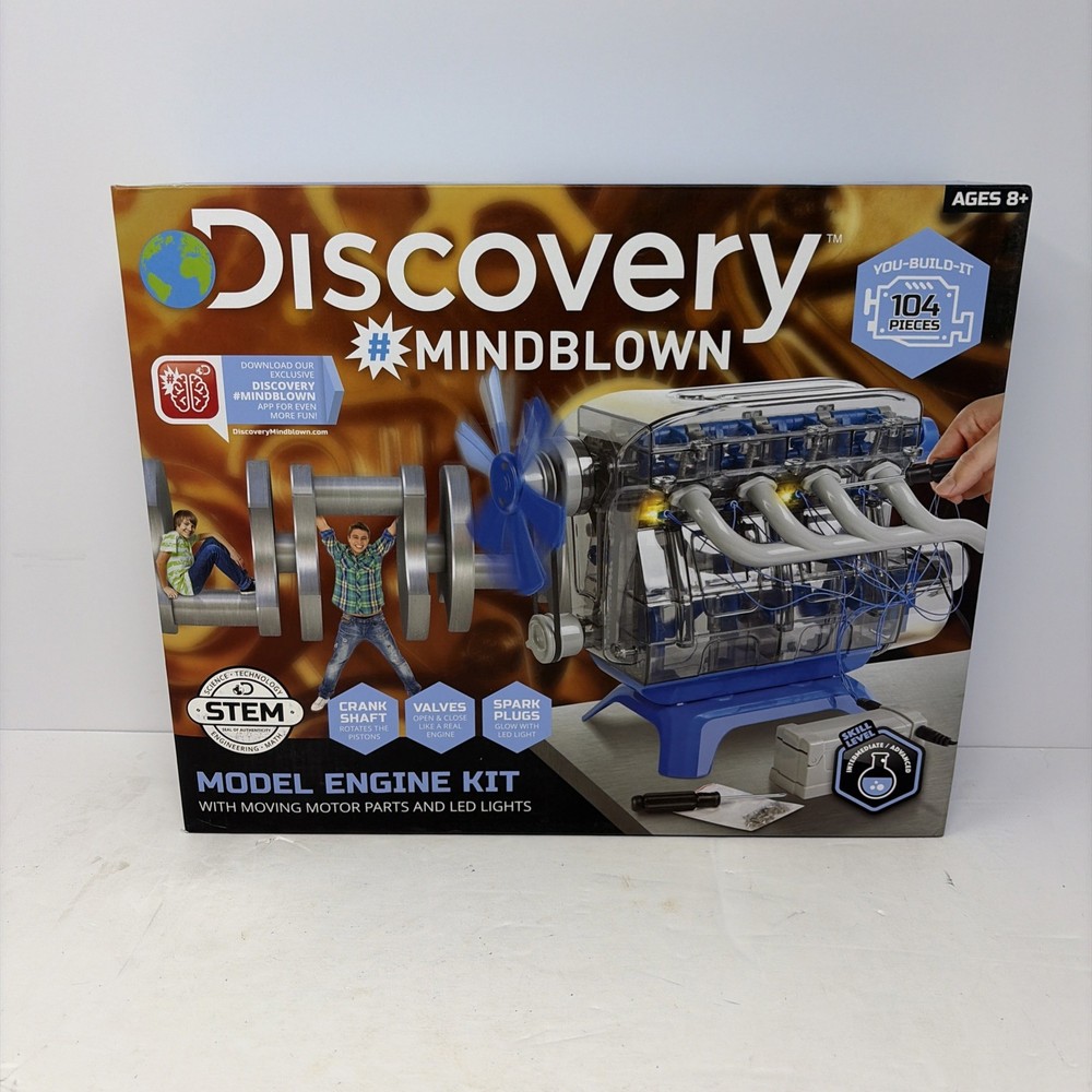 Discovery Mindblown Model Engine Kit with Moving Motor Parts and LED Lights