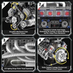 Visible Car Engine Model Kit V8 Engine Kit with Motor and Working Motor
