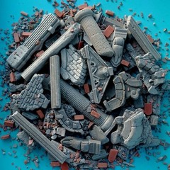 Painted Diorama 1/35 Building Ruins Rubble Bricks Base Military Scene Prop Model