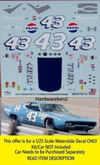 NASCAR DECAL #43 PEPSI 1971 PLYMOUTH ROAD RUNNER R. PETTY 1/25 POWERSLIDE