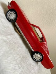 1965 Red & Tan Ford Mustang Fastback Promo Philco P-22 AM Radio w/chrome trim