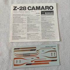 Monogram Chevy Camaro Z-28 #2254. Decal & Instru. Sheet Only