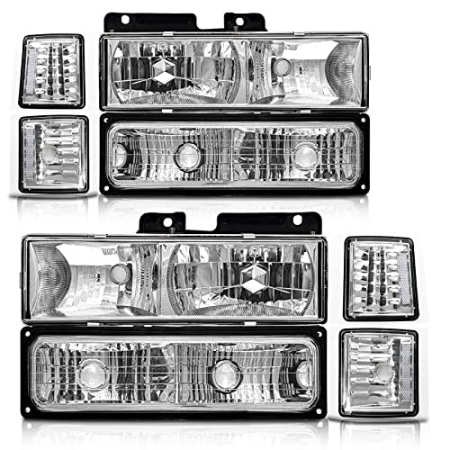 for 1994-1998 Chevy Silverado Headlights OE C-Chrome Housing Clear Reflector