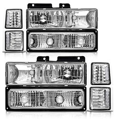 for 1994-1998 Chevy Silverado Headlights OE C-Chrome Housing Clear Reflector