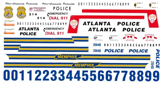 Atlanta – Indianapolis – Memphis Police 1/25th – 1/24th Scale Waterslide Decals