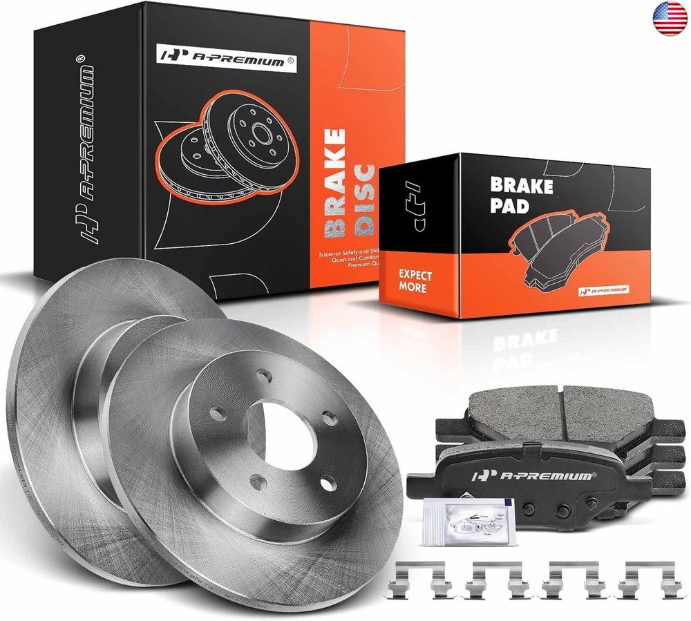 A-Premium 10.63 inch (270mm) Rear Solid Disc Brake Rotors + Ceramic Pads kit