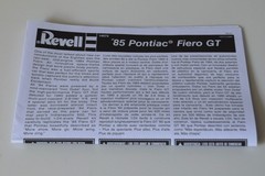 REVELL 1985 PONTIAC FIERO GT 14573 ⭐PARTS⭐ INSTRUCTION BOOKLET 1:24
