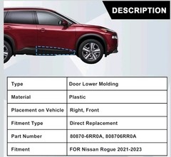 Front Passenger Side, Lower Door Molding Trim, Fit for Nissan Rogue Sport 2021 2