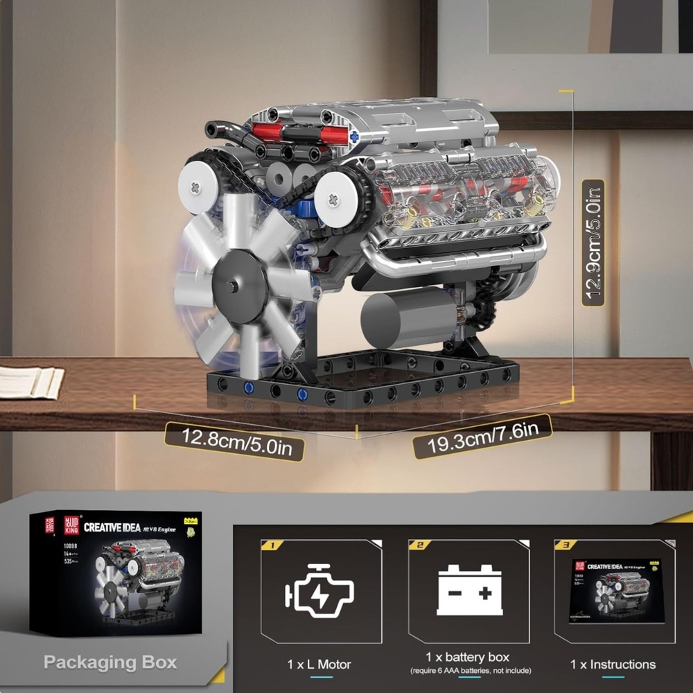 Realistic DIY V8 Engine Model Kit – 535 Pcs STEM Building Experience for Adults