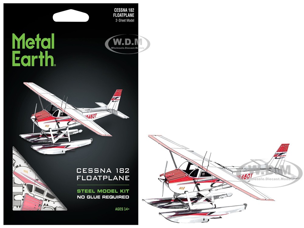 CESSNA 182 FLOATPLANE WHITE & RED STEEL MODEL KIT BY METAL EARTH MMS111