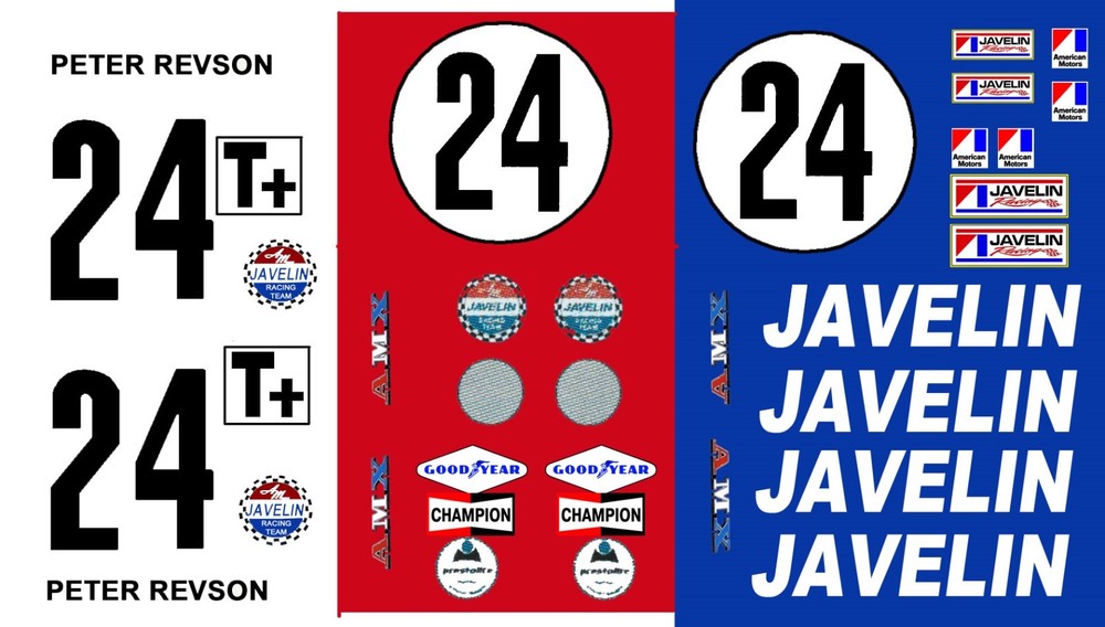 #24 Peter Revson AMC Javelin 1970 Trans Am 1/18th Scale Waterslide Decal
