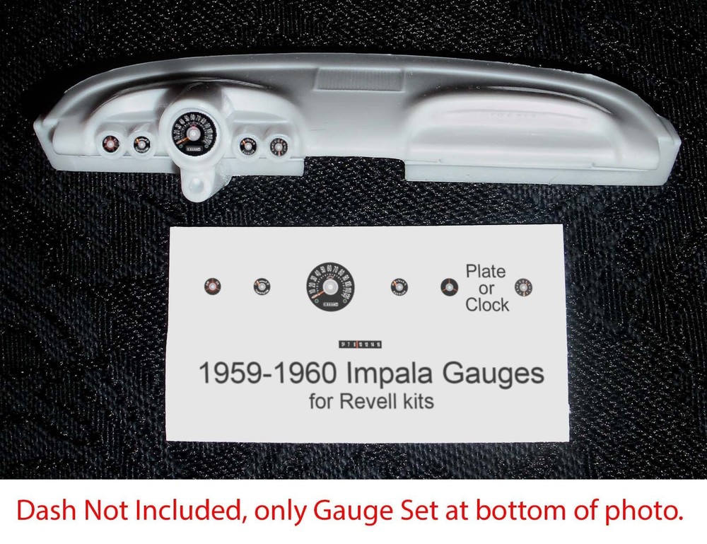 1959 – 1960 CHEVROLET IMPALA GAUGE FACES for 1/25 REVELL MONOGRAM kits—PLS READ