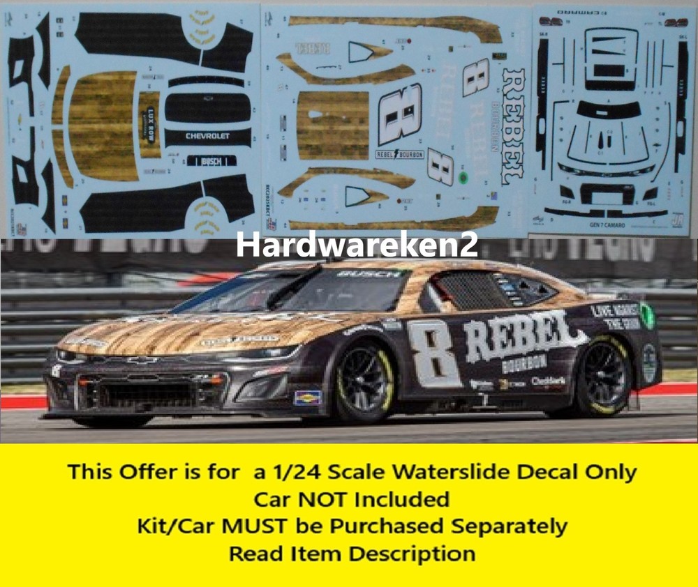 NASCAR DECAL # 8 REBEL BOURBON 2025 CHEVROLET CAMARO KYLE BUSCH 1/24 POWERSLIDE