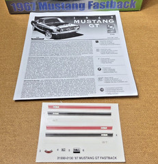 1967 Mustang Fastback DECALS & INSTRUCTIONS 1:25 AMT NEW Model Kit PARTS
