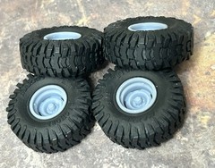 1/24 Scale: 15-Inch “4-slot Steelie” Wheels W/ Huge 35-inch Mud Tires. Resin