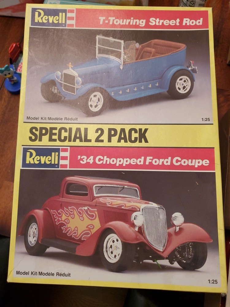 2 Pack Revell 34 Chopped Ford Coupe & T-Touring St Rod 1:25 Model Kit 1988 NOB