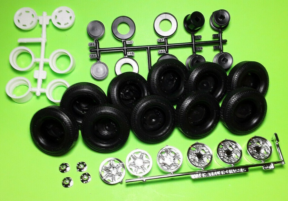 Mack DM800 Heavy Duty 1/25 10 Goodyear tire chrome rim wheel model car part lot