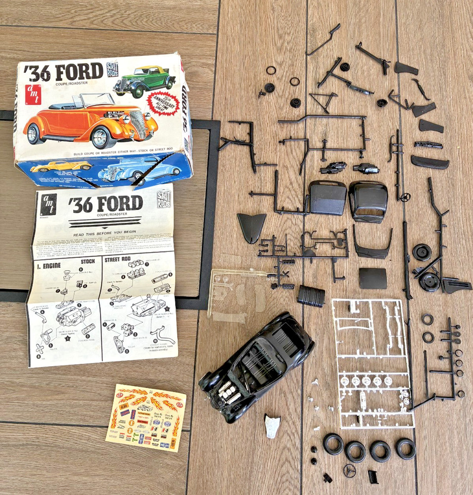 Vintage 1970s AMT ’36 Ford Coupe Model Kit #A136 (Partial Build) +FAST SHIPPING!