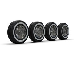 1:25 15” StarWire style wheels on Whitewall tires. 10mm wide and 29mm tire