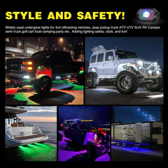 RGB LED Rock Lights Kit, 4 Pods Underglow Multicolor Neon Light Pod with Bluetoo