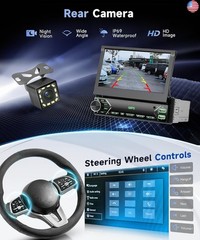 Single Din Flip Out Car Radio with Bluetooth iOS/Android Mirror Link,7 Inch