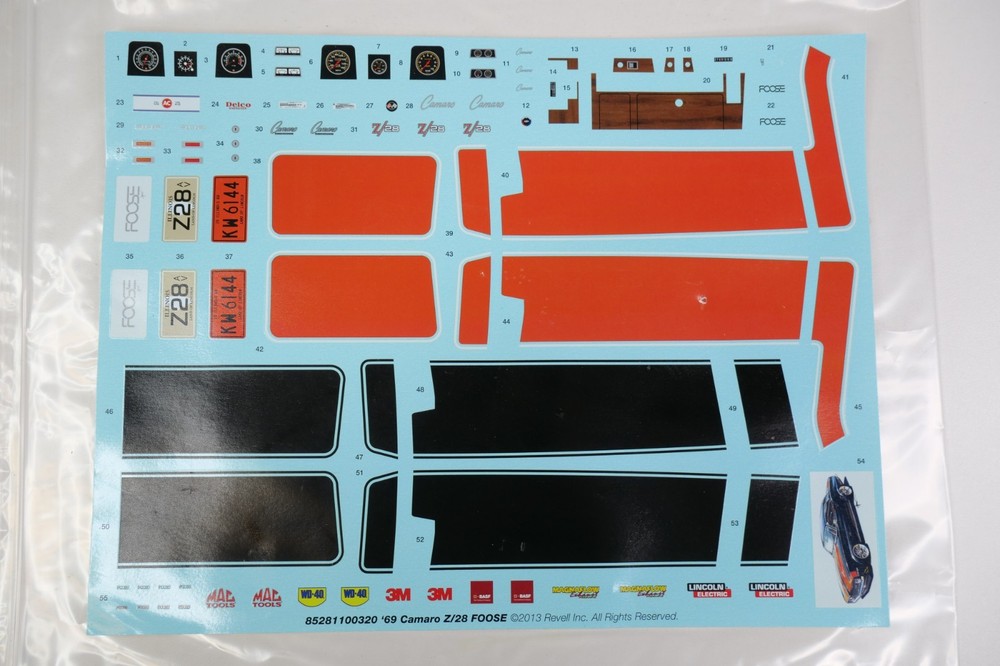 Revell 69 Camaro Z-28 Foose Edition 1:12 Model Kit Parts Decals Only *damaged*
