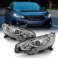 Headlight Assembly Fit for 2016-2021 Honda Civic,Halogen Headlamp W/Led DRL Chro